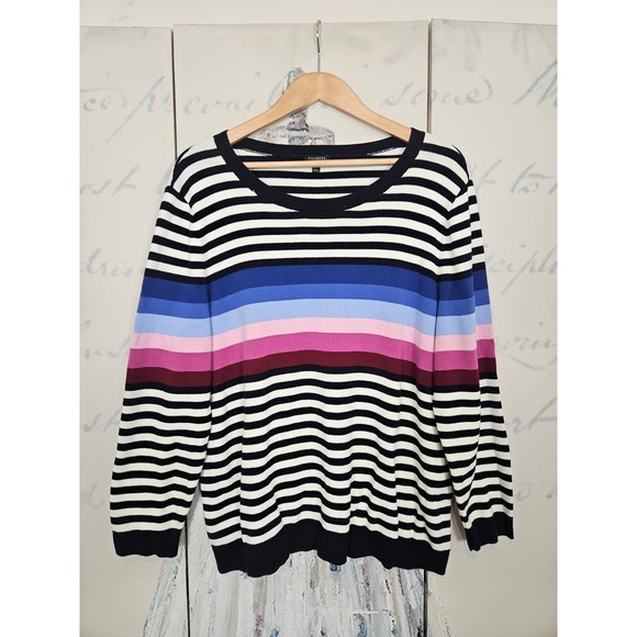 Talbots Sweaters - Talbots Plus Womens 2X Navy Blue White Striped Multi Color Cotton Blend Sweater